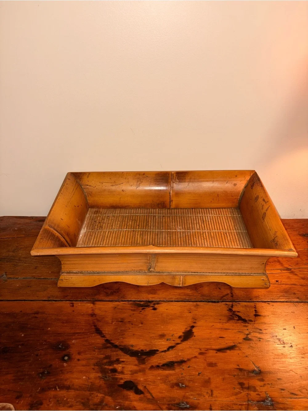 Wood Toned Decorative Bamboo Serving Tray - Natural Brown Centerpiece Display